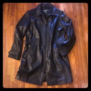 Leather mid-thigh jacket